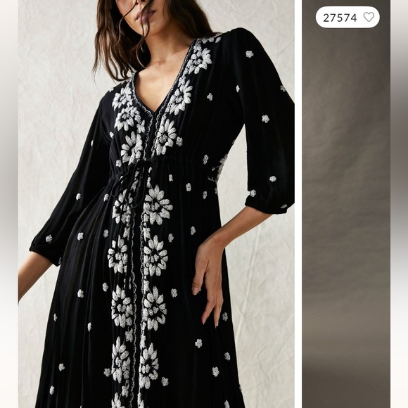 Free People Black Floral Embroidered Fable MIDI Dress - Picture 7 of 10